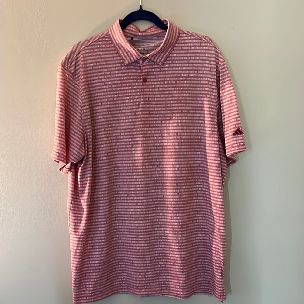 Adidas Men's Pink Striped Polo Shirt